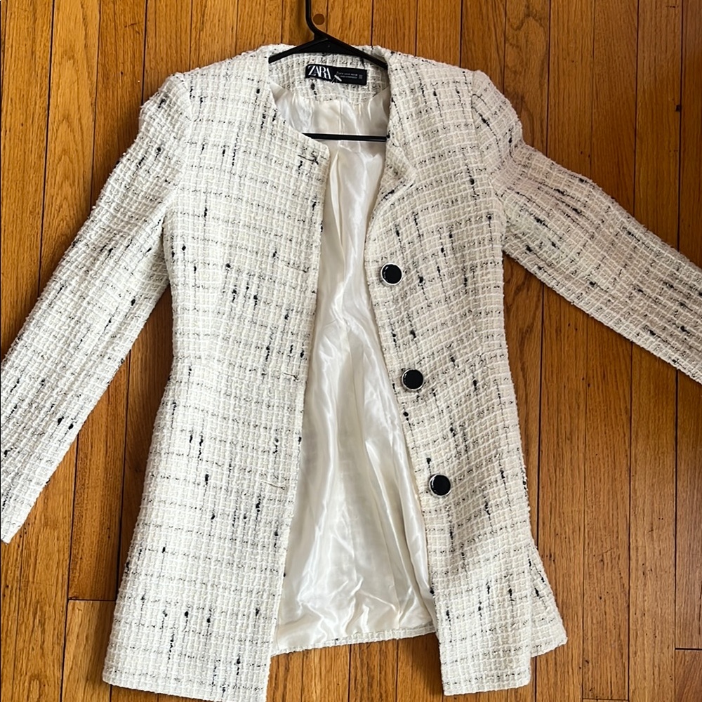 Zara Women's White Tweed Blazer Jacket